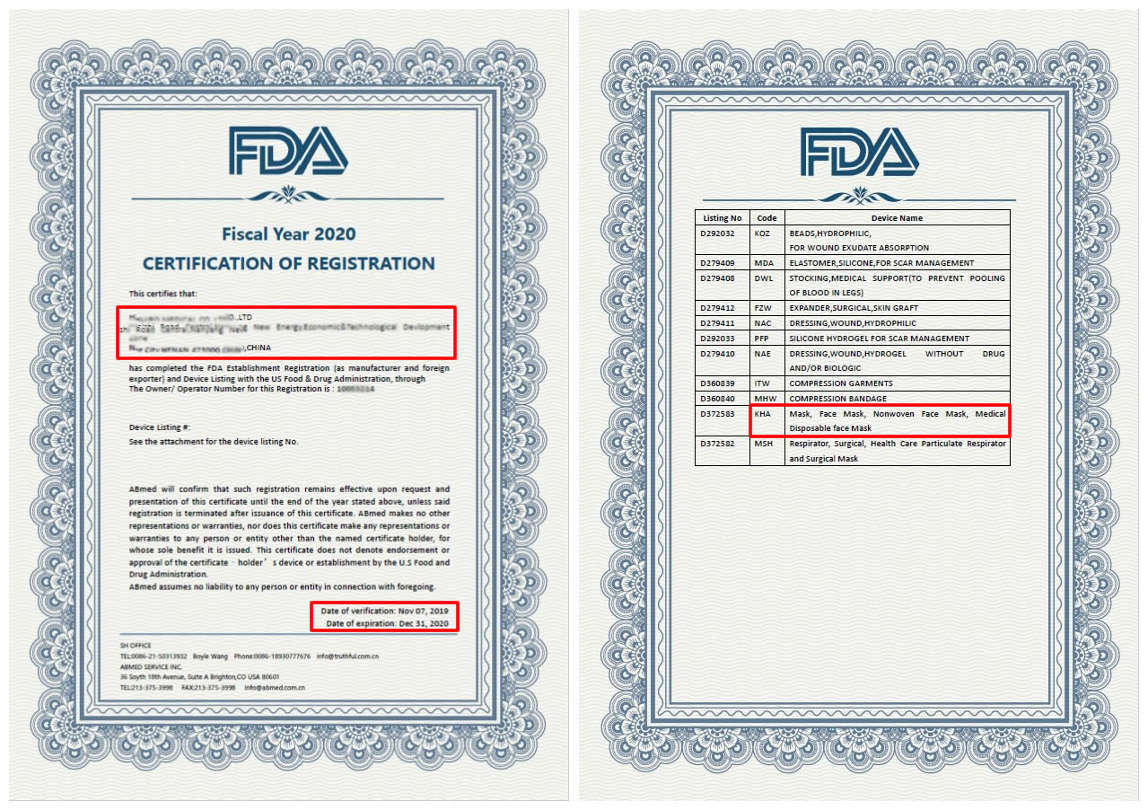 MASK with FDA&CE 2020